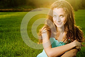 Portrait of young beautiful brunette woman