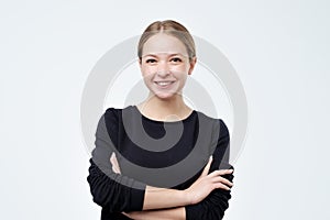 Portrait of young beautiful cute cheerful girl smiling looking at camera