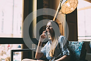 Portrait of young beautiful smiling brunette woman