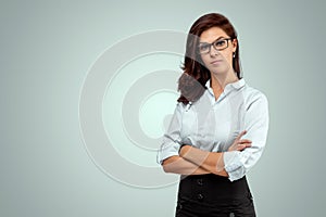 Portrait of a young beautiful teacher on a light background. Teacher`s Day Knowledge Day back to school study online learning