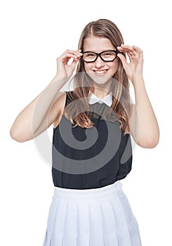 Portrait of young beautiful teenage girl in glasses