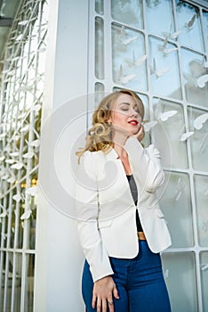 Portrait of young beautiful woman in the city outdoor