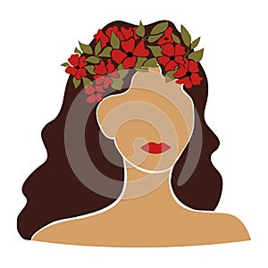 Portrait of a young beautiful woman with flowers in her hair. Fashion. Art in modern style. Avatar, icon.