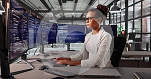 Portrait Of Young Black Female Software Engineer Coding