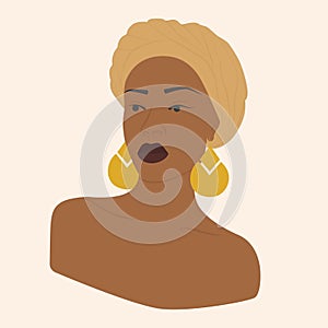 Portrait of young black woman with earrings illustration photo