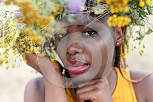 Portrait of a young black woman, model of fashion