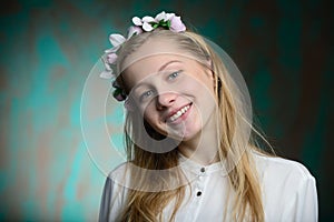 Portrait of a young blonde beautiful girl