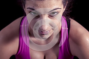 Portrait of young boxer girl sweaty