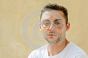 Portrait young boy with glasses