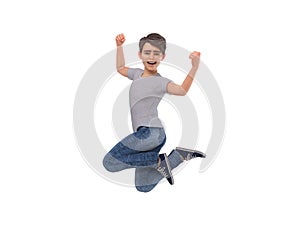 3D Render : The portrait of a young boy is jumping in the air with happy feeling