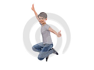 3D Render : The portrait of a young boy is jumping in the air with happy feeling