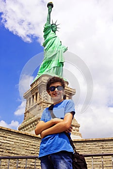 Portrait of young  boy on vacation in Newyork, America photo