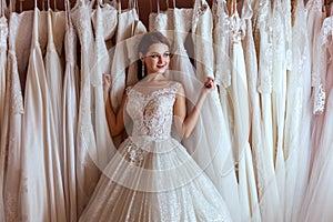 Portrait of a young bride in a luxurious wedding dress