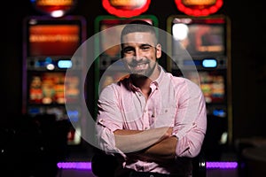 Portrait of a Young Caucasian Man in Casino