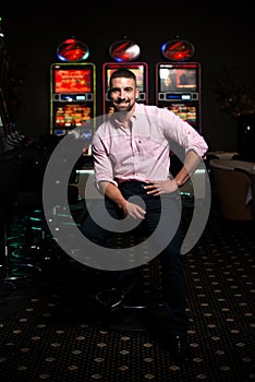 Portrait of a Young Caucasian Man in Casino