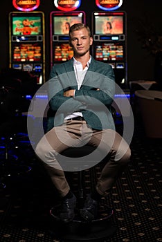 Portrait of a Young Caucasian Man in Casino