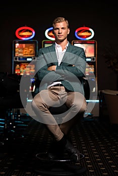 Portrait of a Young Caucasian Man in Casino