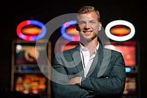 Portrait of a Young Caucasian Man in Casino