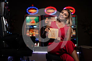 Portrait of a Young Caucasian Woman in Casino