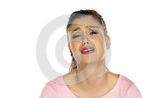 Portrait of a young desperate and crying woman