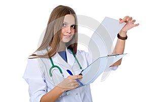 Portrait of a young doctor checking reports