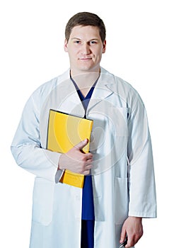 Portrait of young doctor on white background