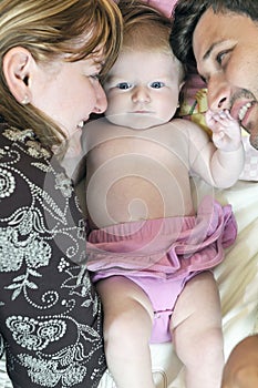 Portrait of young family with cute little babby