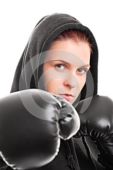 Portrait of a young female boxer