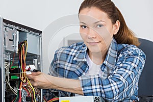 portrait young female computer technician