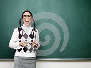 Portrait of young female nerd