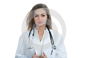 Portrait of young friendly beautiful female doctor