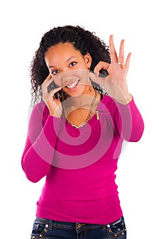 Portrait Of Young Girl african Talking On phone