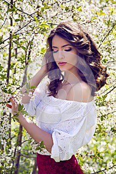 Portrait of a young girl brown hair with make-up