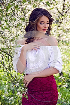 Portrait of a young girl brown hair with make-up