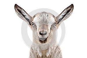 Portrait of a young gray goat