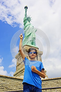 Portrait of young handsome boy on vacation in Newyork photo