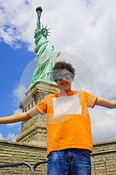 Portrait of young handsome boy on vacation in Newyork photo