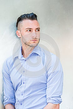 Portrait of Young handsome college student in New York City