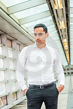 Portrait of Young Handsome Hispanic American Man in New York