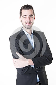 Young happy smiling business man isolated over white background