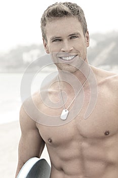 Man at beach with smile