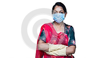 Portrait of young Indian woman wearing mask for protect Coronavirus / covid-19, smog PM 2.5 bad air pollution. Protection from