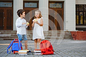 Portrait of Young Kids first day of School
