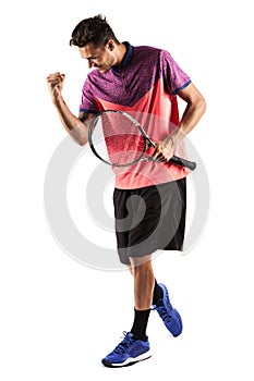 Portrait of a young male tennis player celebrating his success