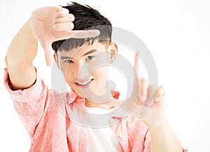 Portrait of young man gesturing