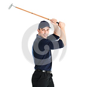 Portrait of young man with golf club