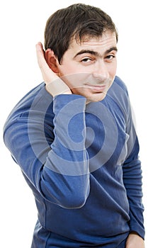 Portrait of young man listening gossip