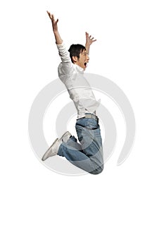 Portrait of a young man mid-air