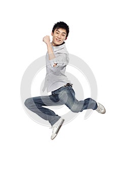 Portrait of a young man mid-air