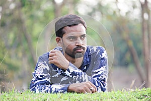 Portrait of a young man model sleeping